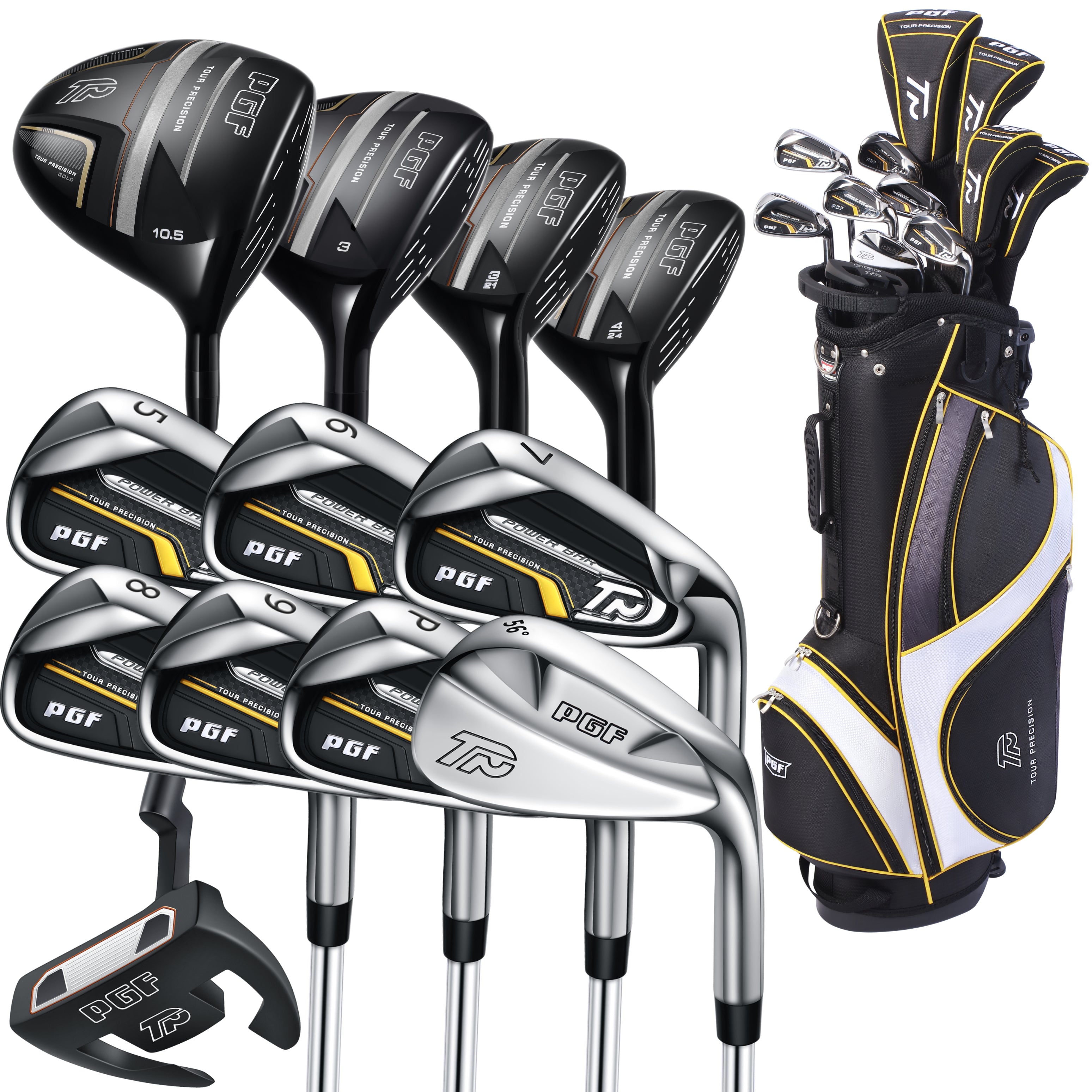 PGF LABS Gold TP Complete Golf Club Package Set For Men & Women [17-Pi ...